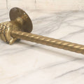 Lot 020 - Antique Solid Brass Center Mount Towel Rack With Fist Holding Pole Motif, Including Original Slotted Screw Mounting Hardware, 30" Length