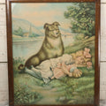 Lot 036 - Antique Chromolithograph Print Of A Dog Guarding A Little Girl And Her Doll, Titled "Touch Her If You Dare," By The James Lee Co., Chicago, Circa 1906, In Frame, 17-5/6" x 21-5/8"