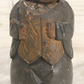 Lot 044 - Antique Folk Art Hand Carved Man In Suit Wooden Statue With Shoeshine Brush Attached To Head, With Original Paint, Note Wear Throughout