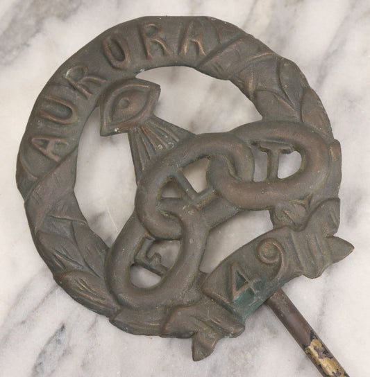 Lot 004 - Vintage Odd Fellows I.O.O.F. Aurora Lodge No. 49 Grave Marker And Flag Holder With All Seeing Eye And Three Links F.L.T. Motif, F.L.T. With Pointed Arrow Spike, Overall Length 35-1/4"