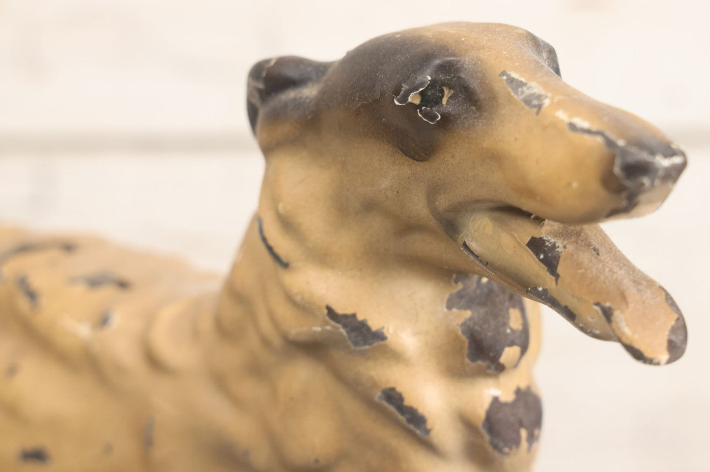 Lot 022 - Antique Long Haired Greyhound Rubber Toy, With Chippy Paint, Note Wear And Tear Throughout