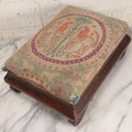 Lot 029 - Antique Victorian Wooden Footstool With Folk Art Needlepoint Seat Cover With Griffins And Tree Of Life Motif, Geometric Designs, Note Worn Corners