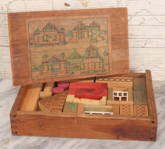Lot 034 - Vintage Wooden Block House Building Game In Original Box, Made In Germany, Marked 233/12