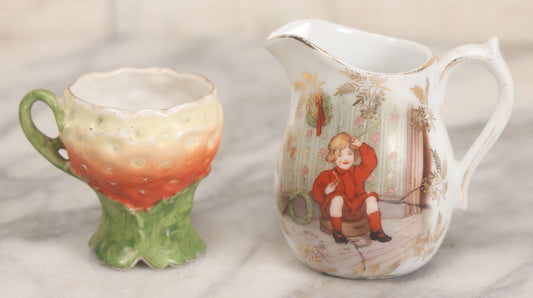 Lot 038 - Pair Of Porcelain Tea Party Pieces Including Little Jack Horner Creamer, And Strawberry Teacup