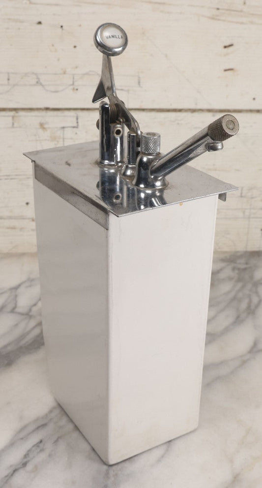 Lot 042 - Vintage Soda Fountain Ice Cream Shop Porcelain Syrup Vessel With Vanilla Pump, A In Diamond Hallmark On Bottom, Marked 500 U.A., Pump Patent No. 2513175