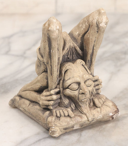 Lot 051 - Vintage Surrealist Chalkware Statue Of Man In Extreme Pose, Bottom Marked F. Levesque Initiation Au Sommeil, Copyright 1994, Note Chipping On Bottom 