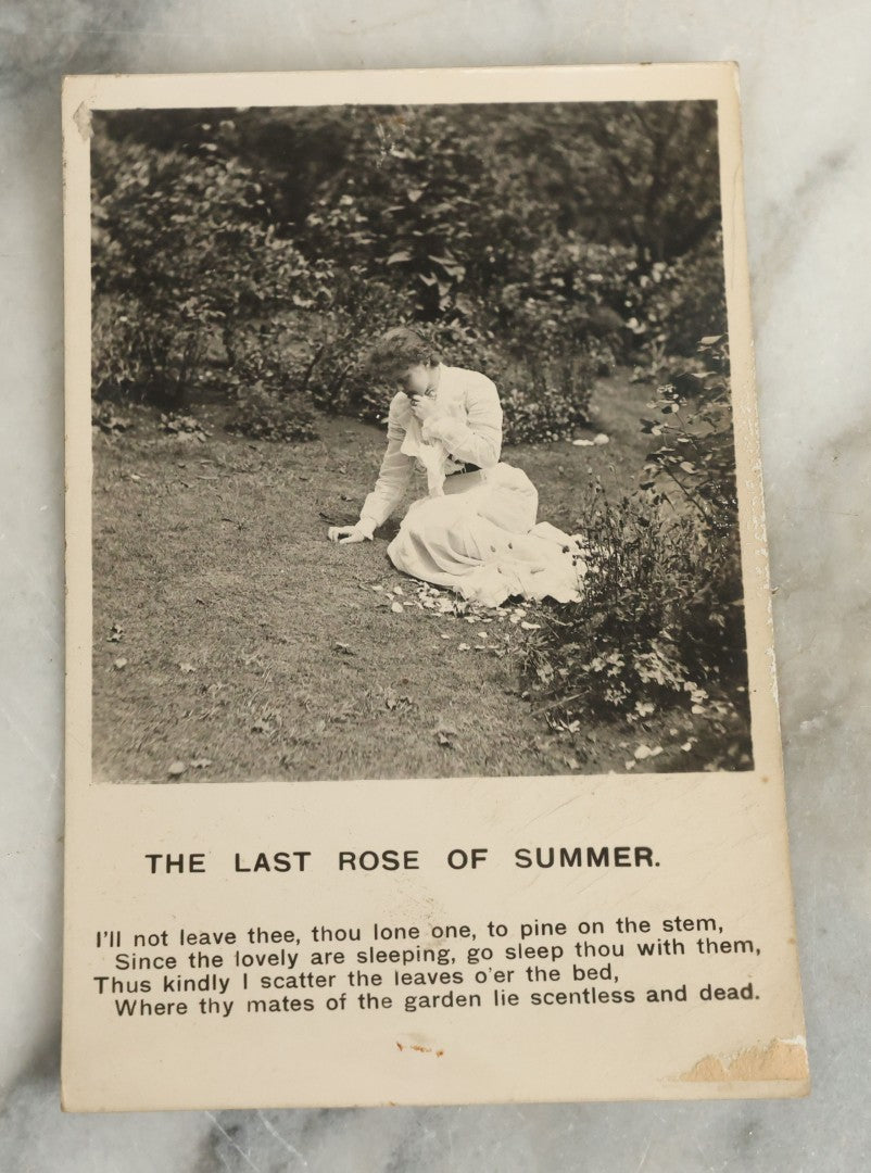 Lot 097 - Grouping Of 35 Antique Photographic Postcards From Bamforth's "Life Model Series," England And New York City, With Many Posed Studio Photographs And Series Including Rock Of Ages, The Little Hero, Excelsior, And Others