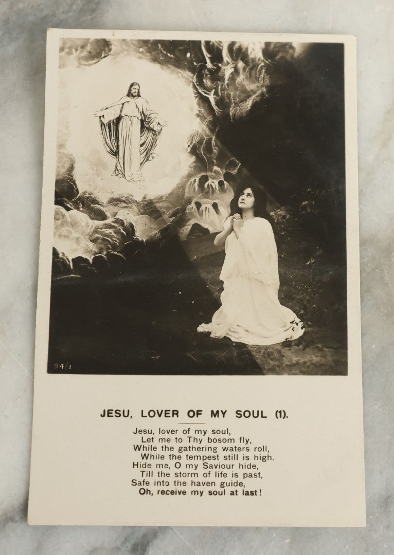 Lot 097 - Grouping Of 35 Antique Photographic Postcards From Bamforth's "Life Model Series," England And New York City, With Many Posed Studio Photographs And Series Including Rock Of Ages, The Little Hero, Excelsior, And Others