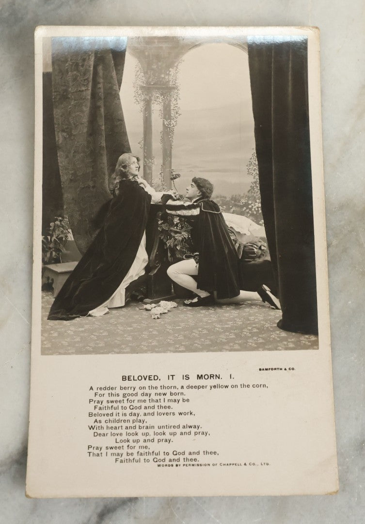 Lot 097 - Grouping Of 35 Antique Photographic Postcards From Bamforth's "Life Model Series," England And New York City, With Many Posed Studio Photographs And Series Including Rock Of Ages, The Little Hero, Excelsior, And Others