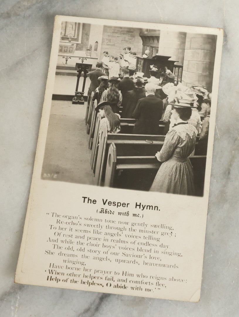 Lot 097 - Grouping Of 35 Antique Photographic Postcards From Bamforth's "Life Model Series," England And New York City, With Many Posed Studio Photographs And Series Including Rock Of Ages, The Little Hero, Excelsior, And Others