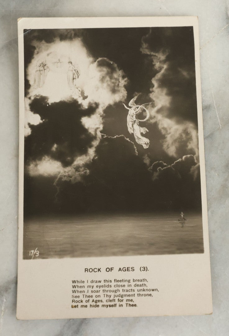 Lot 097 - Grouping Of 35 Antique Photographic Postcards From Bamforth's "Life Model Series," England And New York City, With Many Posed Studio Photographs And Series Including Rock Of Ages, The Little Hero, Excelsior, And Others