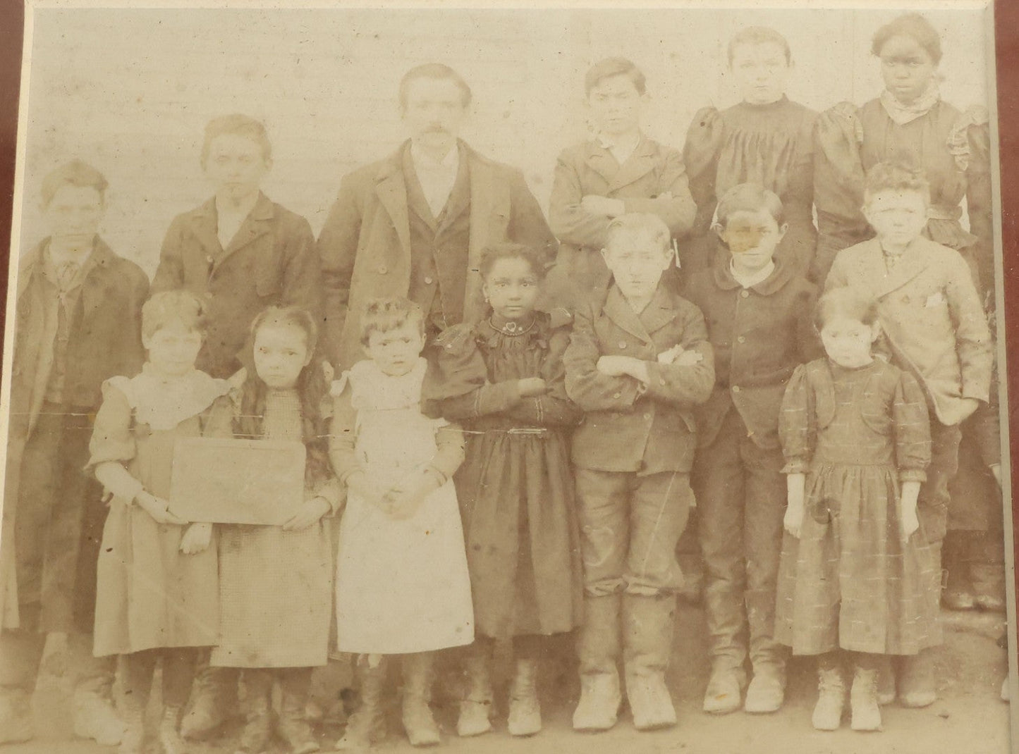 Lot 108 - Antique Photograph Of An Integrated Children's' School Class With Students Posing With Teacher, Matted And In Modern Frame, 7-3/4" x 5-3/4"