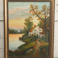 Lot 122 - Vintage Painting On Board Of A Lakeside Cottage In The Fall With A Church In The Distance, Provenance On Verso, In Frame, Artist Signed N.M.W. 1937, Note Minor Losses, 10-1/2" x 13-3/4"