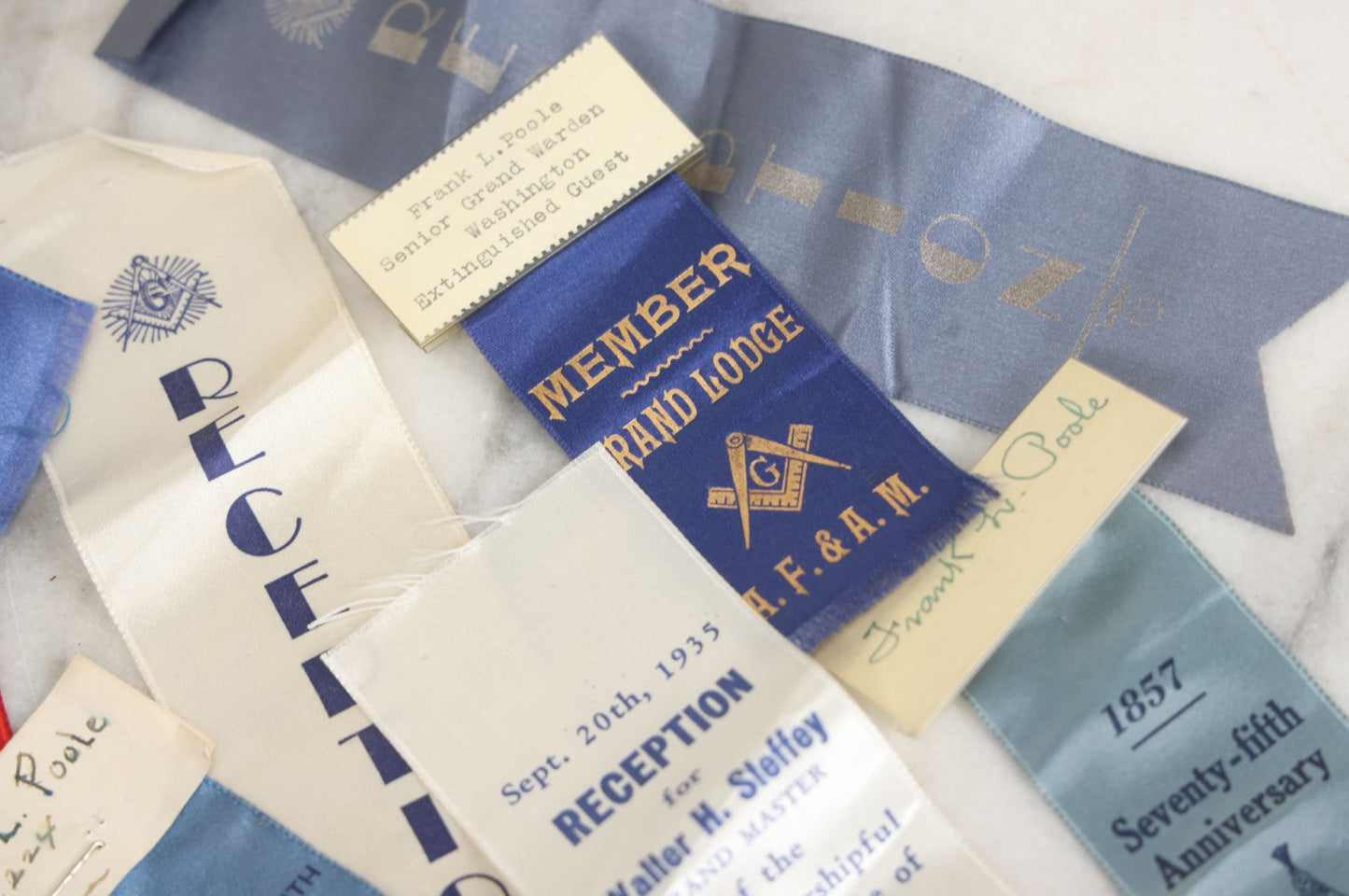 Lot 126 - Grouping Of Sixteen Vintage Freemasons Masonic Ribbons And Badges, Mostly From Grand Lodge Of Washington, Circa 1930-1950