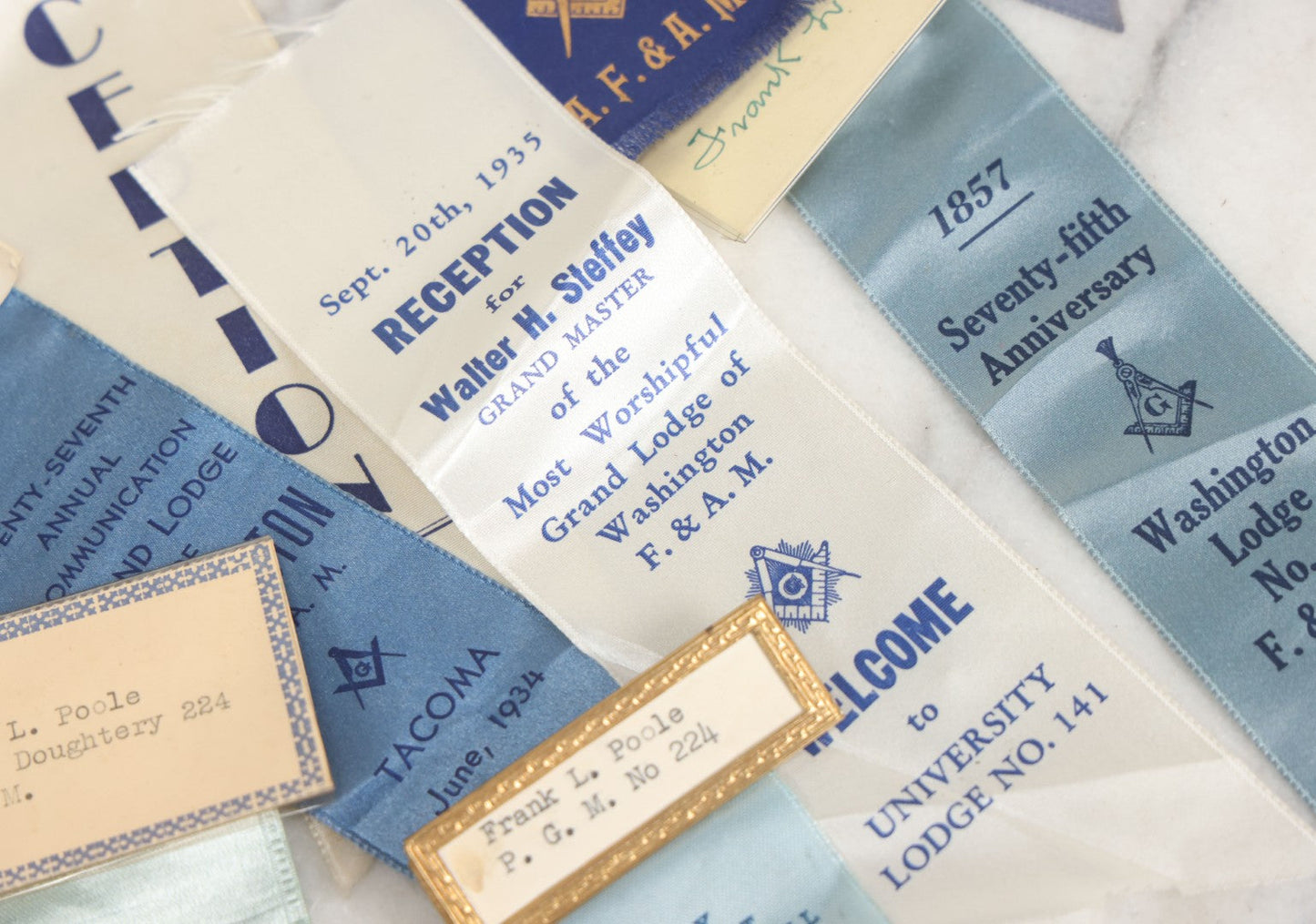 Lot 126 - Grouping Of Sixteen Vintage Freemasons Masonic Ribbons And Badges, Mostly From Grand Lodge Of Washington, Circa 1930-1950