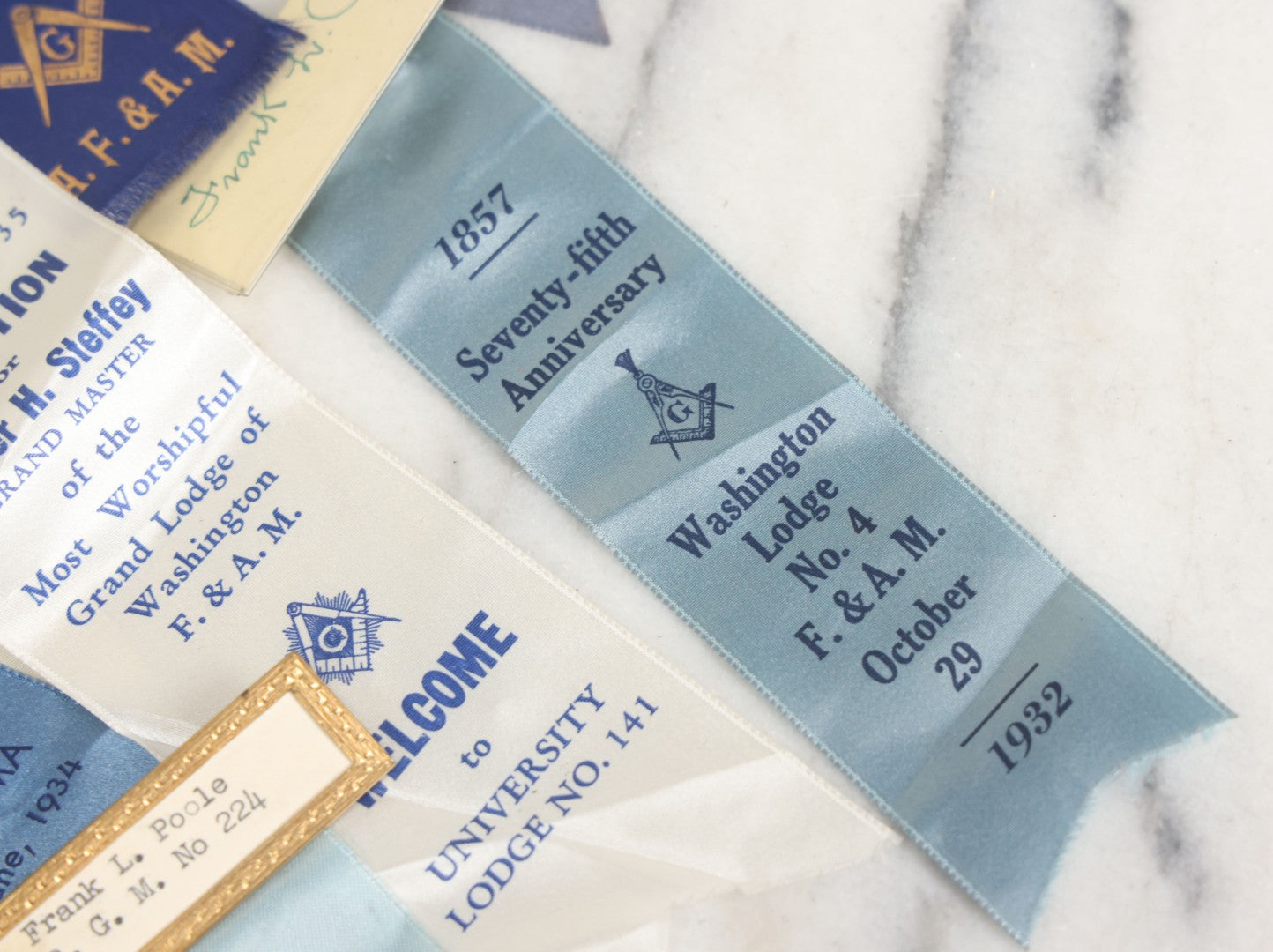 Lot 126 - Grouping Of Sixteen Vintage Freemasons Masonic Ribbons And Badges, Mostly From Grand Lodge Of Washington, Circa 1930-1950