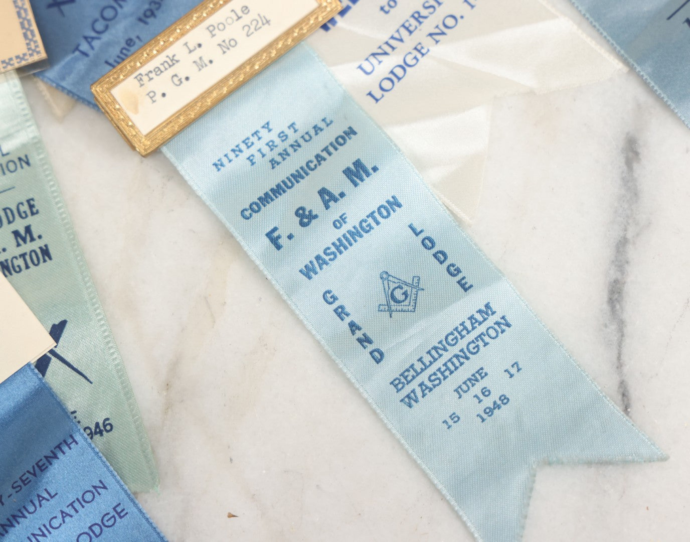Lot 126 - Grouping Of Sixteen Vintage Freemasons Masonic Ribbons And Badges, Mostly From Grand Lodge Of Washington, Circa 1930-1950