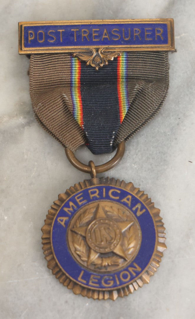 Lot 127 - Three Piece Fraternal Grouping Including Dalhousie Masonic Lodge Badge, 1960, American Legion Post Treasurer Badge, And Tacoma Washington Masonic Pinback Button, 1937