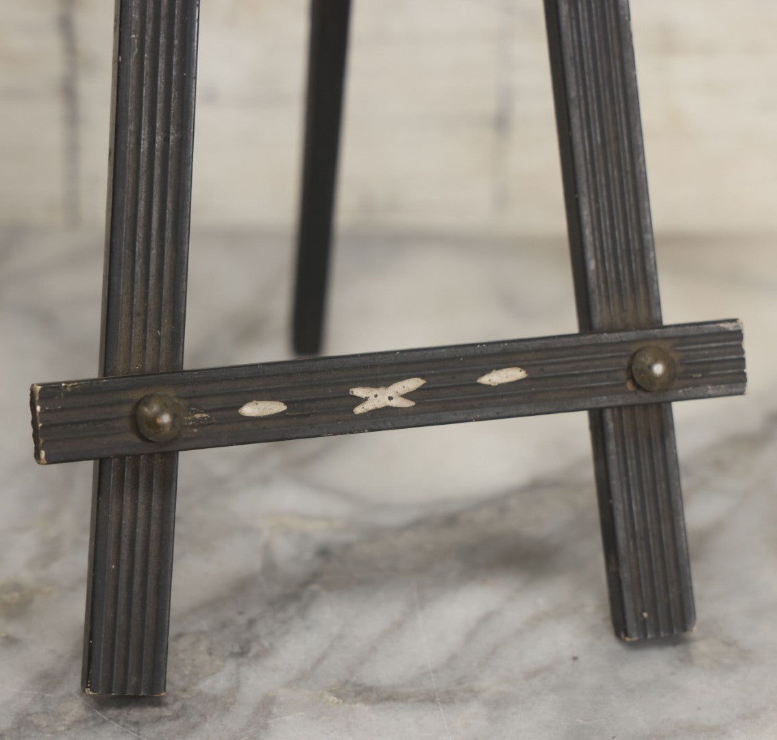 Lot 128 - Antique Black Painted Wood Photo Display Easel With Etched White Designs And Metal Adornments