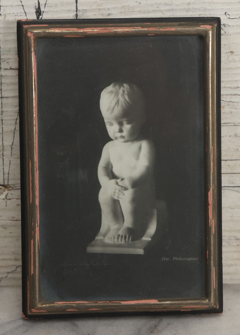 Lot 129 - Pair Of Vintage Photo Prints Of Little Boy Statues By George Pulman & Son, Limited, London, Including "Prayer" And "The Philosopher," In Original Frames, 4" x 5-3/4" Each
