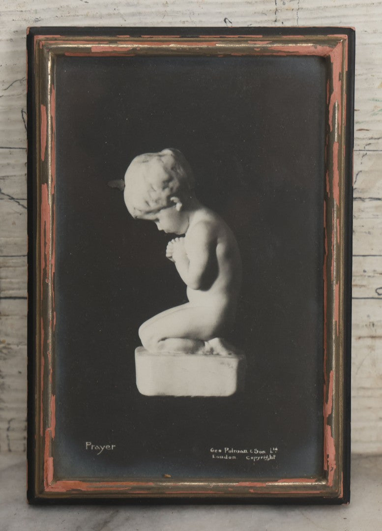 Lot 129 - Pair Of Vintage Photo Prints Of Little Boy Statues By George Pulman & Son, Limited, London, Including "Prayer" And "The Philosopher," In Original Frames, 4" x 5-3/4" Each
