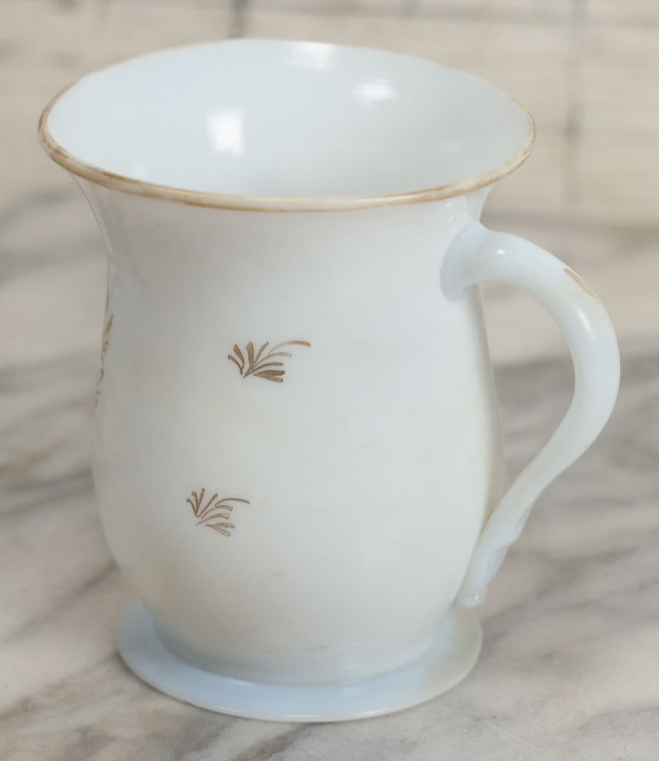 Lot 133 - Vintage Hand Blown White Glass Cream Vessel With Gold Painted Details, Note Chip At Base