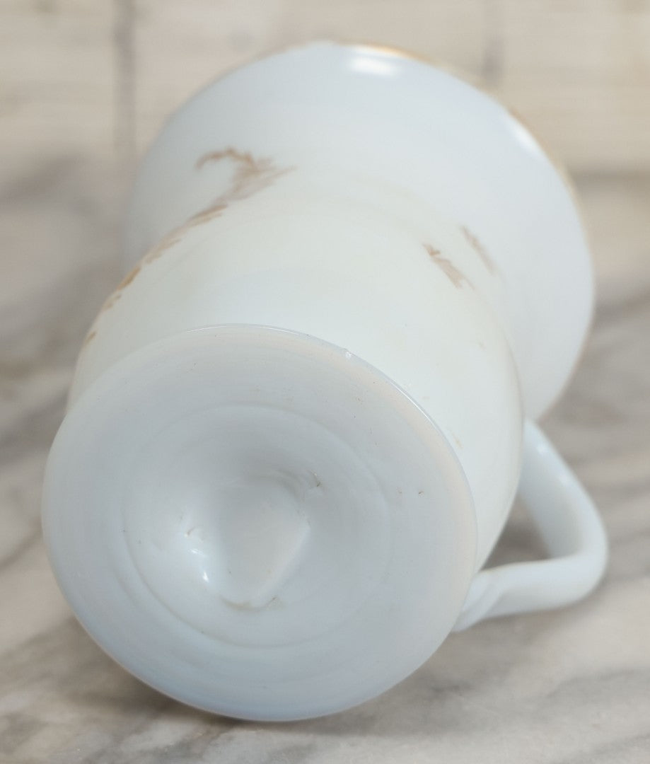 Lot 133 - Vintage Hand Blown White Glass Cream Vessel With Gold Painted Details, Note Chip At Base