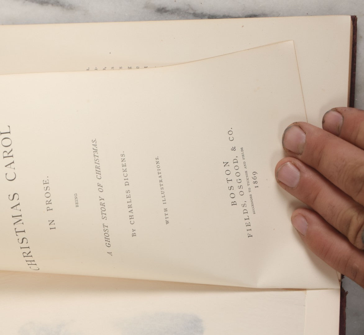 Lot 138 - "A Christmas Carol In Prose, Being A Ghost Story Of Christmas" Antique Illustrated Book By Charles Dickens, With Engravings By A.E.S. Anthony After The Drawings By S. Eytinge, Jr., Fields, Osgood, & Co. Publishers, Boston 1869