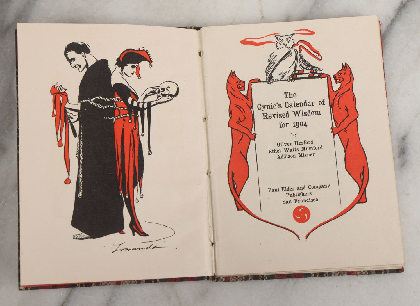 Lot 139 - "The Cynic's Calendar Of Revised Wisdom For 1904" Antique Book With Black Cats On Cover By Oliver Herford, Ethel Watts Mumford, Addison Mizner, With Macabre Frontispiece, Paul Elder And Company, Publishers, San Francisco