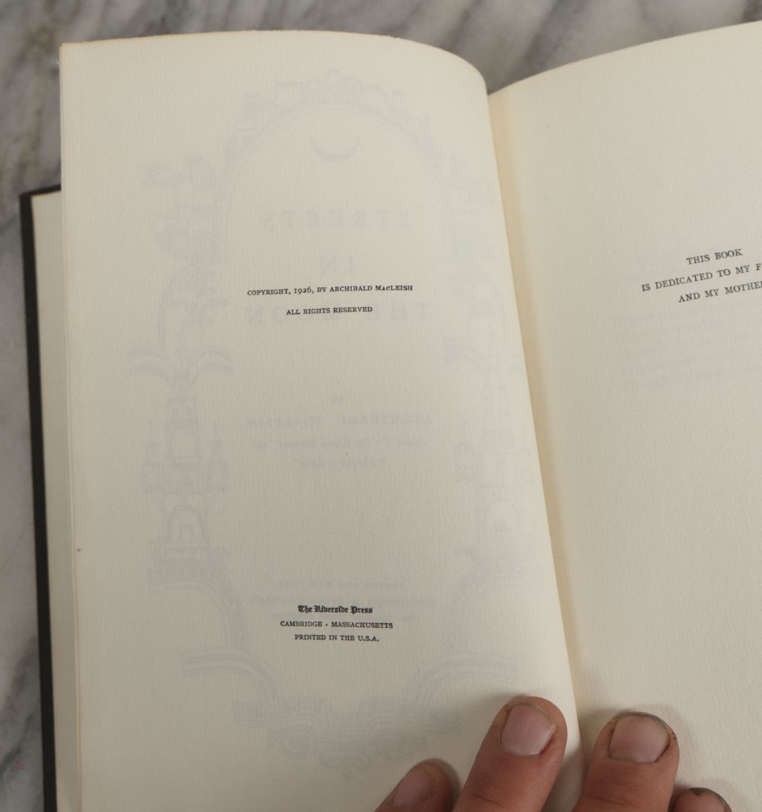 Lot 140 - "Streets In The Moon" Vintage Poetry Book By Archibald MacLeish, Houghton Mifflin Company, Publishers, Boston And New York, 1926