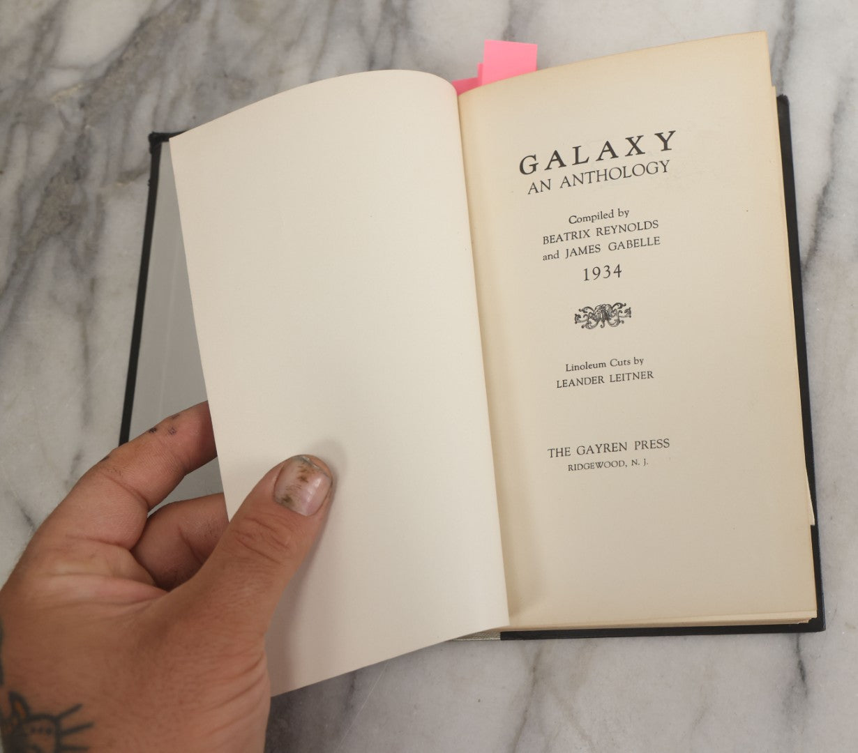 Lot 145 - "Galaxy, An Anthology" Vintage Esoteric Poetry Book Compiled By Beatrix Reynolds And James Gabelle, Illustrated With Linoleum Cuts By Leander Leitner Signed By Gabelle, The Gayren Press, Publishers, Ridgewood, New Jersey, 1934