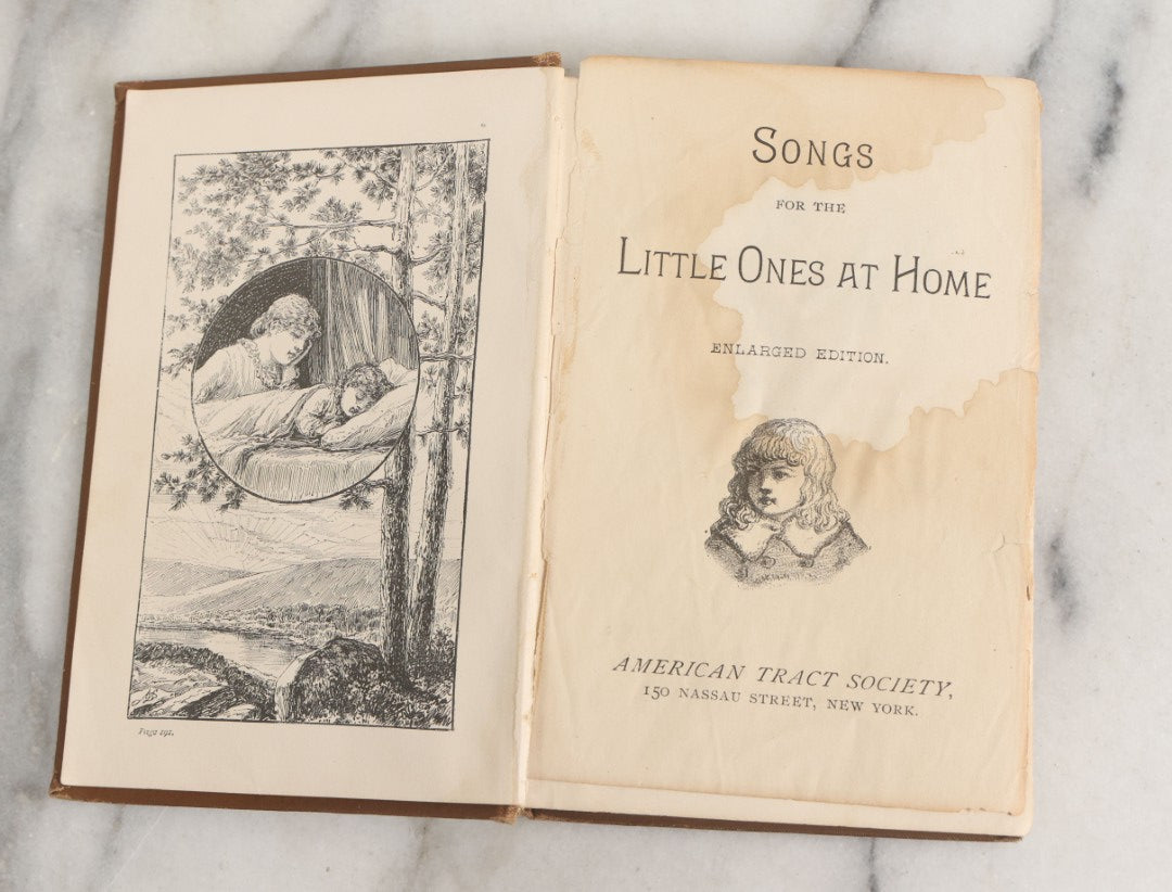 Lot 147 - "Songs For The Little Ones At Home" Antique Illustrated Children's Songbook, Copyright 1884, By American Tract Society, New York, Enlarged Edition, Note Cover Page Loose