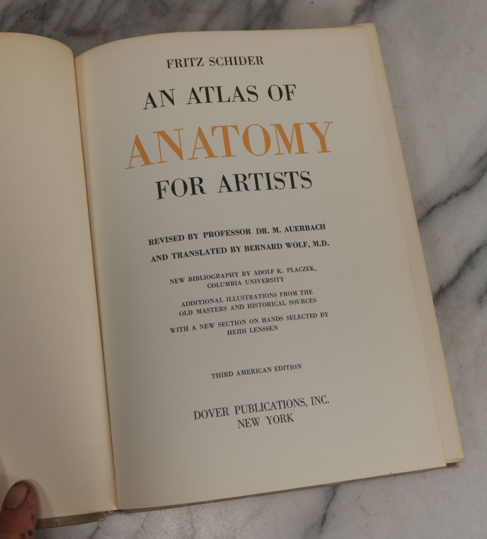 Lot 152 - "An Atlas Of Anatomy For Artists" Vintage Profusely Illustrated Anatomy Drawing Book By Fritz Schider, Dover Publications Inc., New York, 1957, Third American Edition