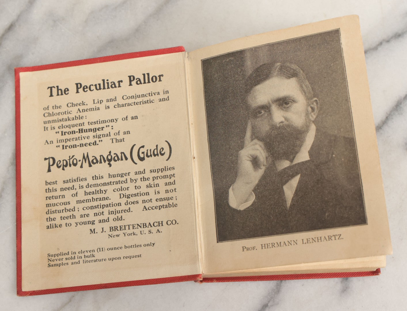 Lot 153 - "Physicians Daily Memorandum For 1911" Antique Doctor's Notebook And Calendar With Handwritten Notes, Advertisement For Pepto-Mangan, Compliments Of M.J. Breitenbach Company, New York City