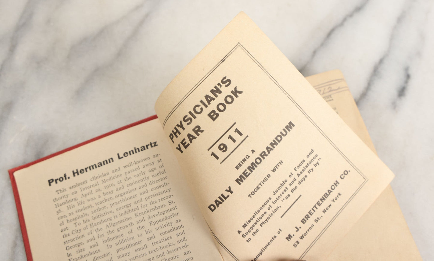 Lot 153 - "Physicians Daily Memorandum For 1911" Antique Doctor's Notebook And Calendar With Handwritten Notes, Advertisement For Pepto-Mangan, Compliments Of M.J. Breitenbach Company, New York City