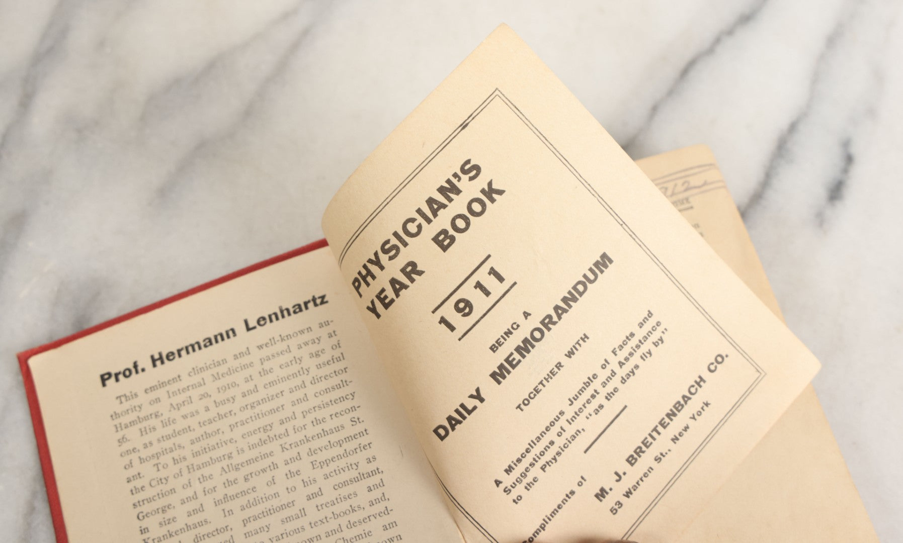 Lot 153 - "Physicians Daily Memorandum For 1911" Antique Doctor's Notebook And Calendar With Handwritten Notes, Advertisement For Pepto-Mangan, Compliments Of M.J. Breitenbach Company, New York City