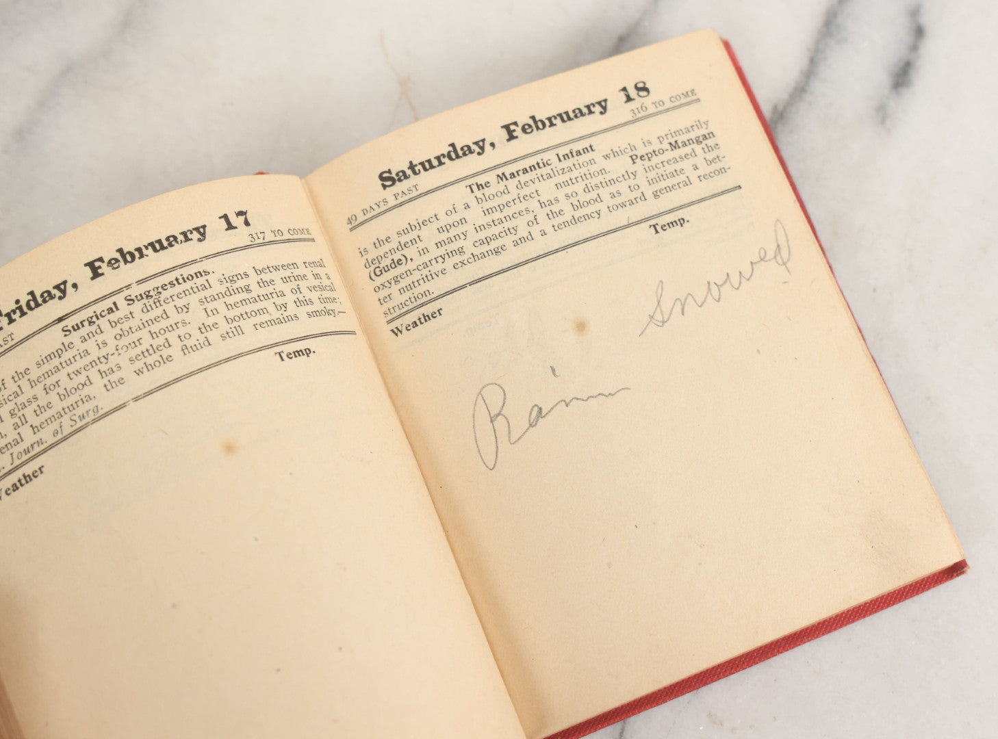 Lot 153 - "Physicians Daily Memorandum For 1911" Antique Doctor's Notebook And Calendar With Handwritten Notes, Advertisement For Pepto-Mangan, Compliments Of M.J. Breitenbach Company, New York City