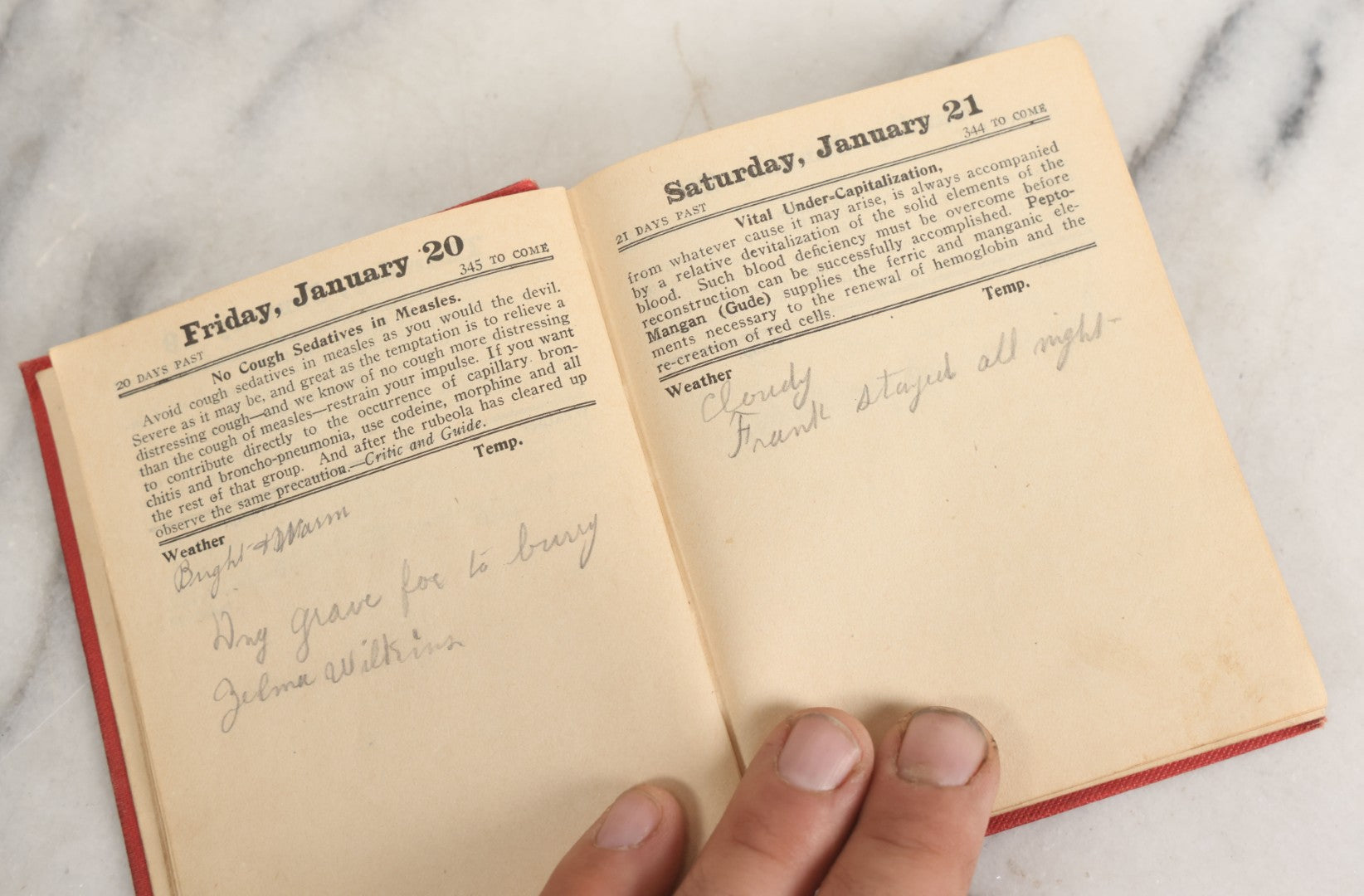 Lot 153 - "Physicians Daily Memorandum For 1911" Antique Doctor's Notebook And Calendar With Handwritten Notes, Advertisement For Pepto-Mangan, Compliments Of M.J. Breitenbach Company, New York City
