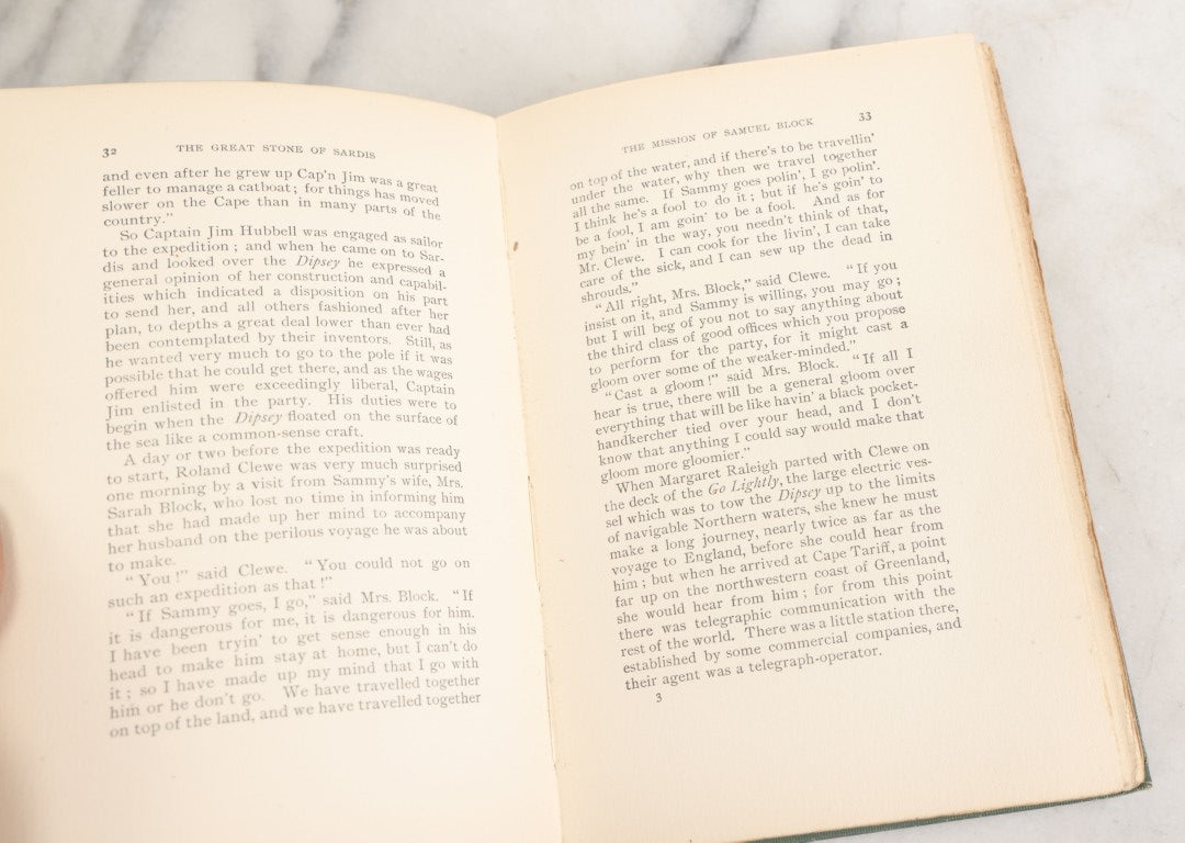 Lot 158 - "The Great Stone Of Sardis" Antique Adventure Novel By Frank R. Stockton, Harper & Brothers, Publishers, New York And London, 1899, Biographical Edition