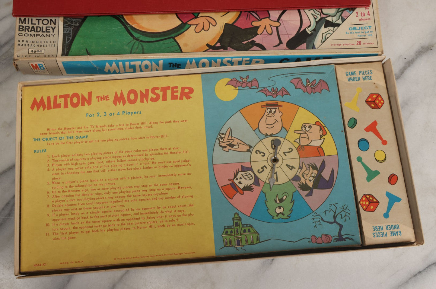 Lot 163 - Vintage "Milton The Monster Game" Board Game By Milton Bradley Company, No. 4644, Springfield, Massachusetts, Copyright 1966, With Board And Game Pieces