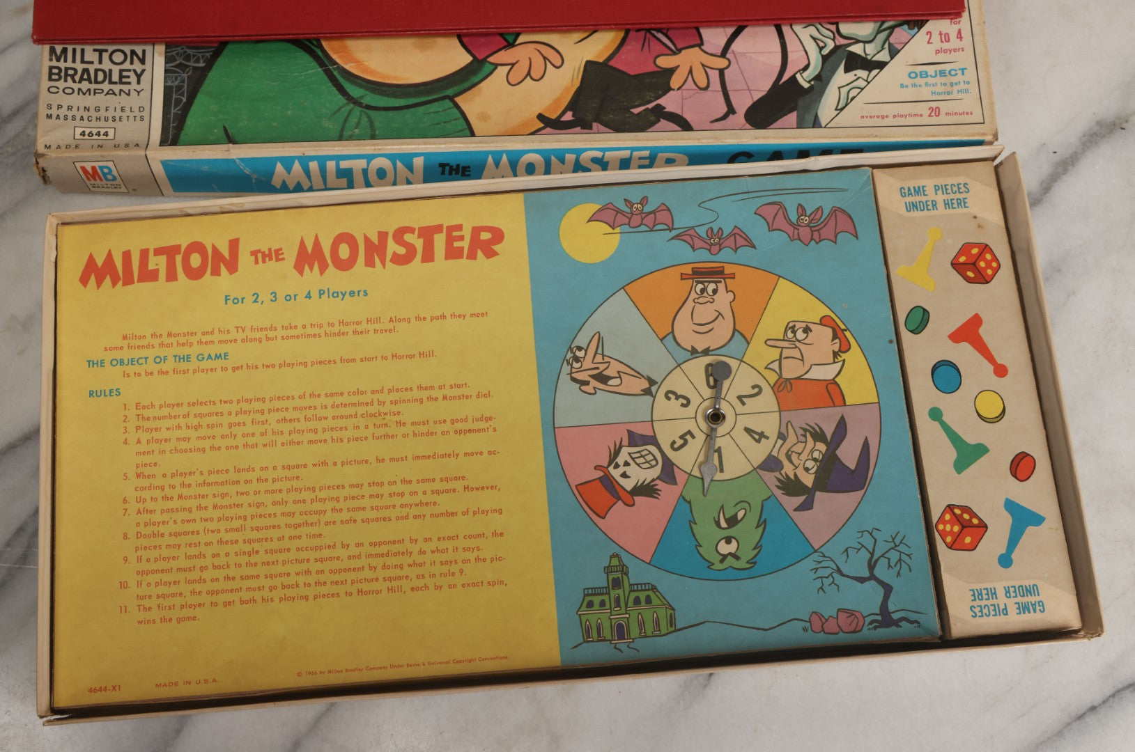 Lot 163 - Vintage "Milton The Monster Game" Board Game By Milton Bradley Company, No. 4644, Springfield, Massachusetts, Copyright 1966, With Board And Game Pieces