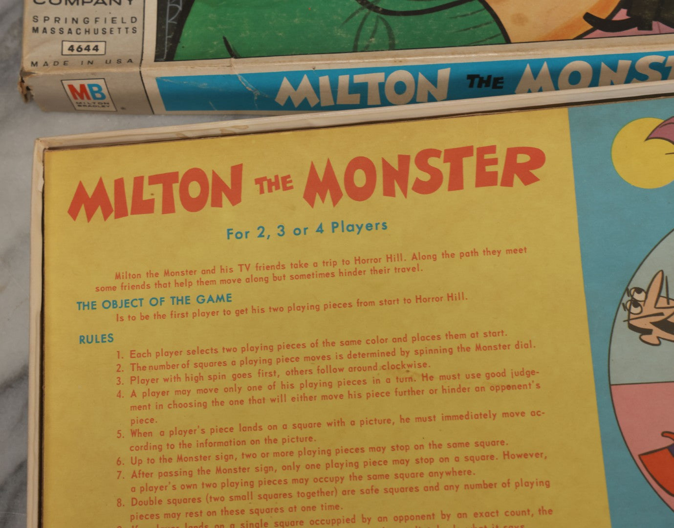 Lot 163 - Vintage "Milton The Monster Game" Board Game By Milton Bradley Company, No. 4644, Springfield, Massachusetts, Copyright 1966, With Board And Game Pieces