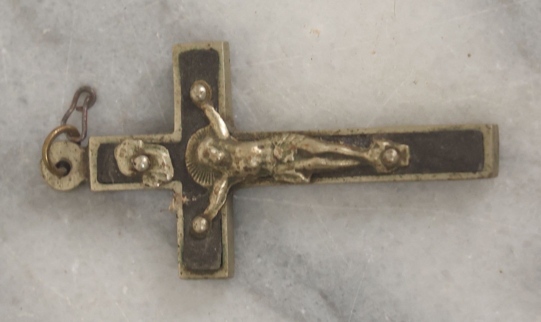 Lot 165 - Eight Piece Vintage Smalls Grouping Including Hoyt's Dime Cologne Bottle, Nixon New Penny Novelty, Ebony And Metal Crucifix, And Other Items