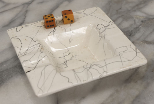 Lot 047 - Vintage Mid Century Porcelain Gamblers Ashtray With Modern Design And Glued Dice, Bottom Marked California