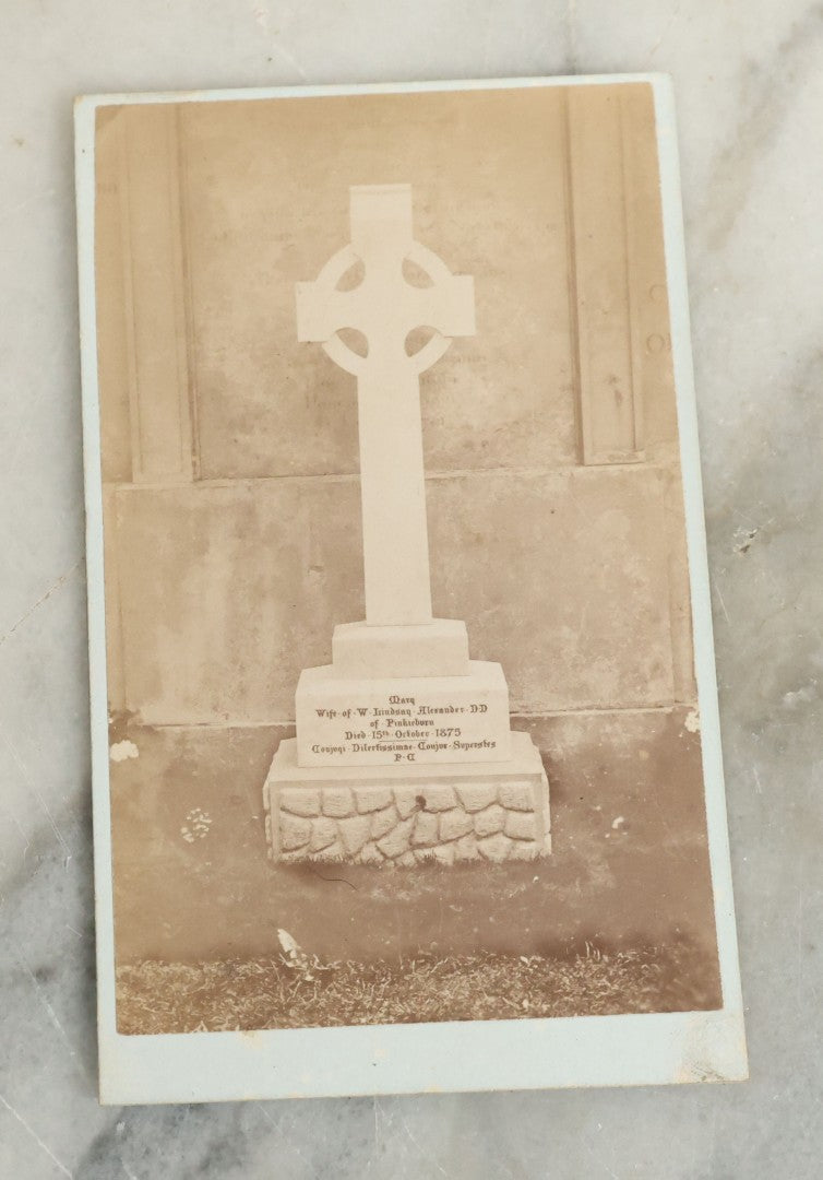 Lot 086 - Grouping Of Three Antique Carte De Visite C.D.V. Photographs Of White Cross Gravestones, Photographs By John Spence, Musselburgh, Scotland