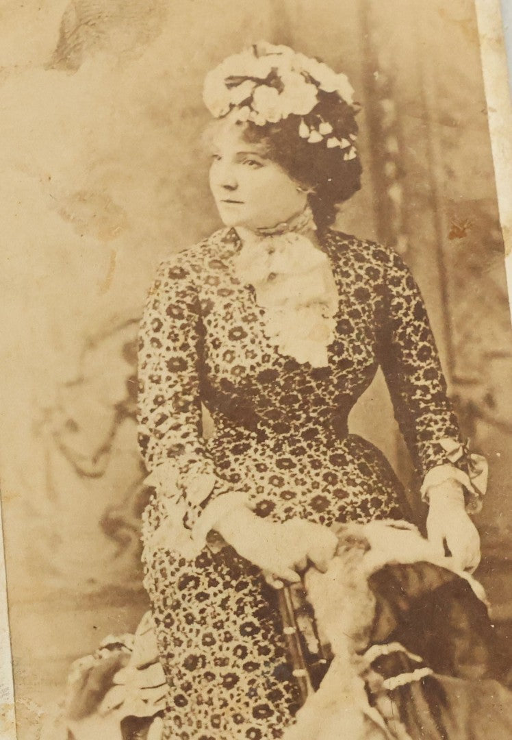 Lot 087 - Antique Carte De Visite C.D.V. Photograph Of American Actress Kate Claxton Wearing Busy Floral Dress
