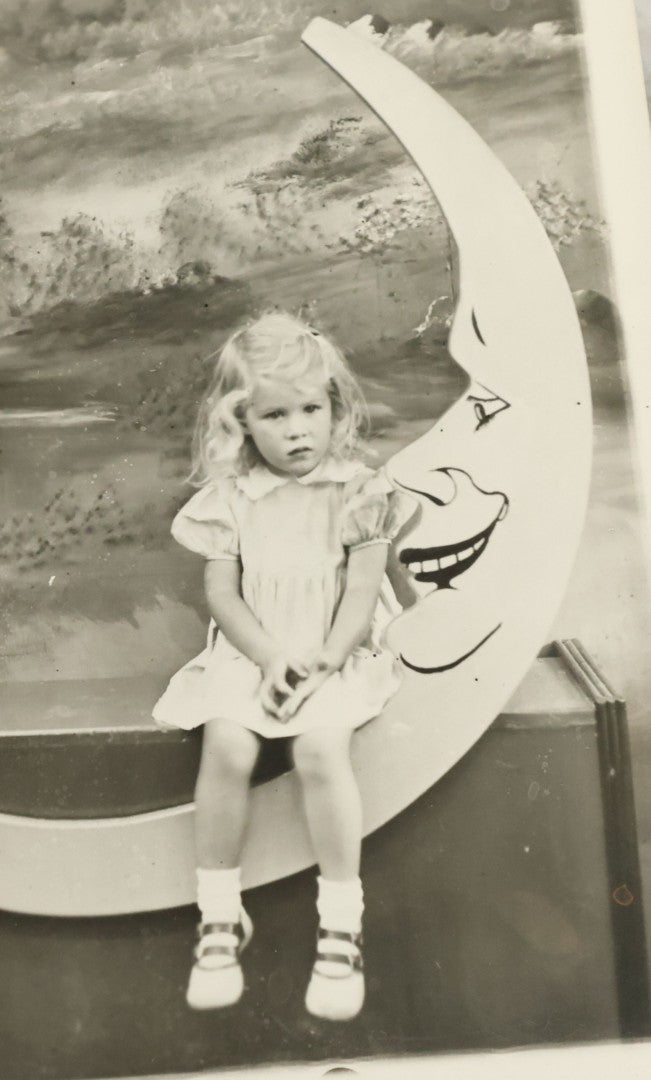 Lot 091 - Vintage Real Photo Postcard R.P.P.C. Of Young Blond Girl Posing On Wooden Moon Cutout Backdrop, Circa 1949