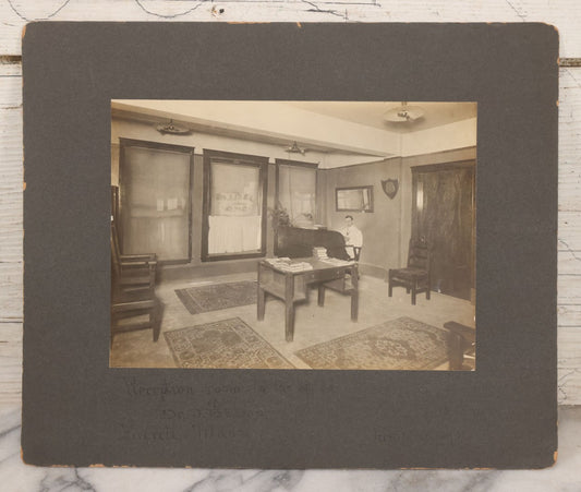 Lot 079 - Antique Boarded Occupational Photograph Of Reception Room Of The Office Of Dr. J.B. Ellis, D.M.D. (Doctor Of Medicine In Dentistry), Everett, Massachusetts, April 15, 1914