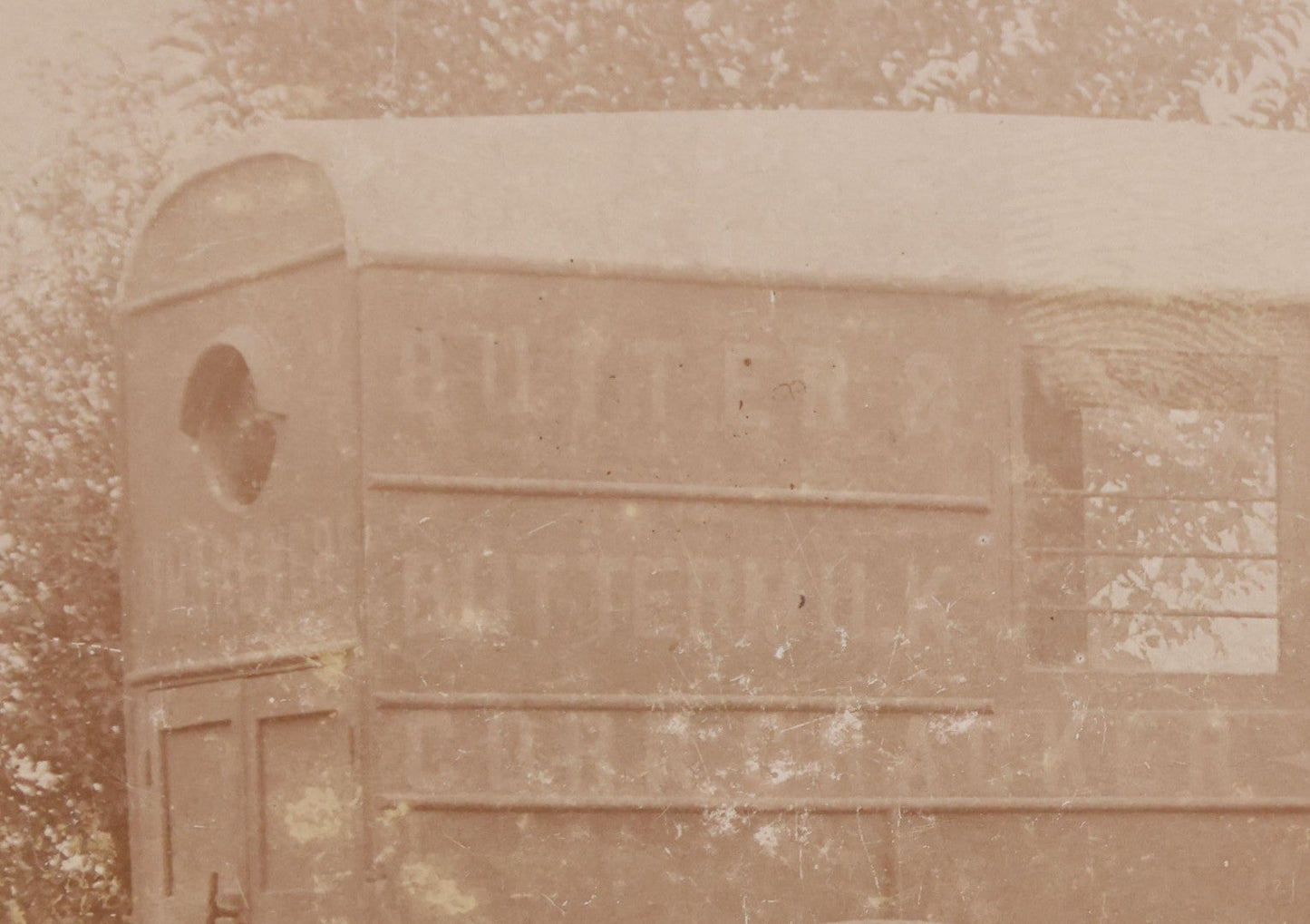 Lot 085 - Antique Boarded Photograph Of Horsedrawn Delivery Wagon Advertising Butter, Buttermilk, Corn, And Crackers