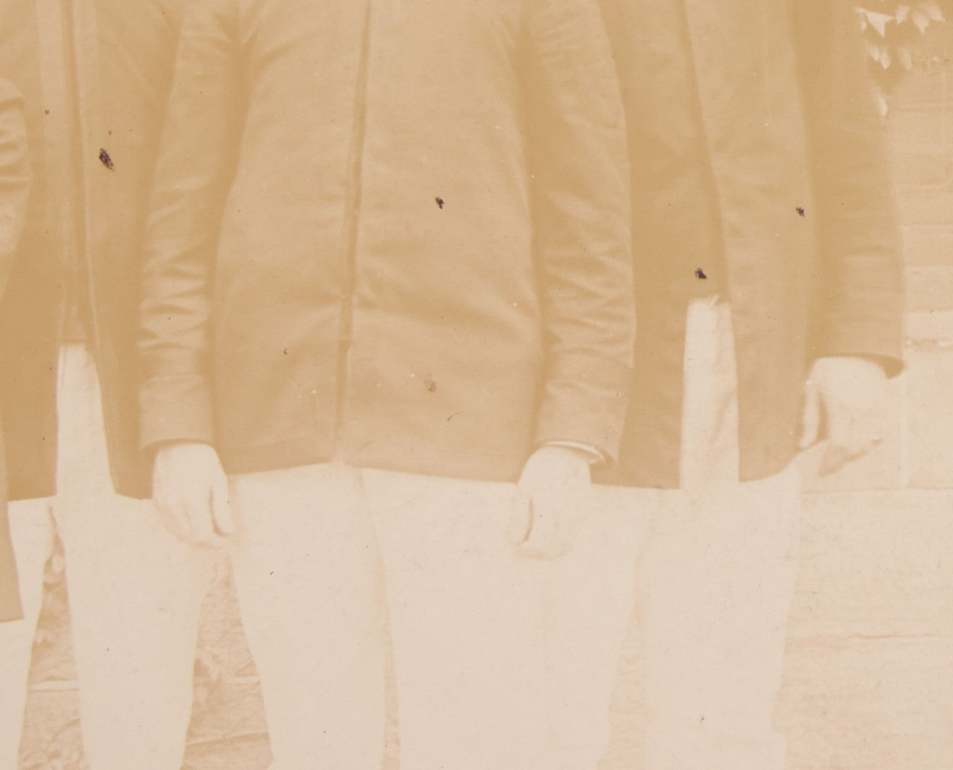 Lot 092 - Antique Boarded Photograph Of Group Of Seven Men In Formal Dress, Likely Military Cadets, Insignia On Collar Says "B.H."
